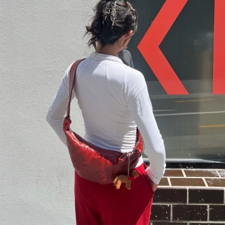 Medium Croissant Bag In Coated Cotton - Brick Red 2